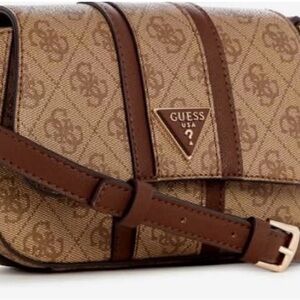 Guess Tan and Brown Monogram Crossbody Bag